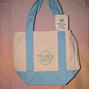 Blue Trader Joe's Mini Pastel Canvas Tote Bag